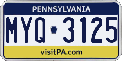 PA license plate MYQ3125