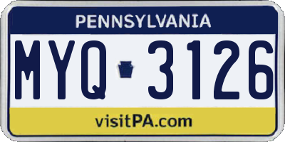PA license plate MYQ3126