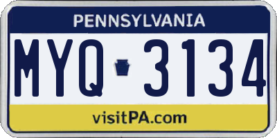 PA license plate MYQ3134