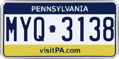 PA license plate MYQ3138