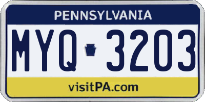 PA license plate MYQ3203