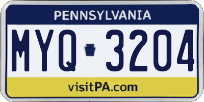 PA license plate MYQ3204