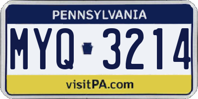 PA license plate MYQ3214