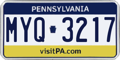PA license plate MYQ3217