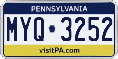 PA license plate MYQ3252