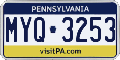 PA license plate MYQ3253
