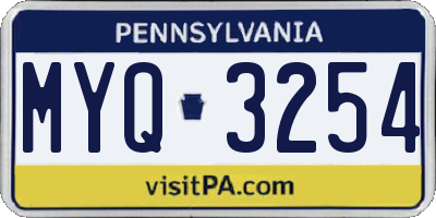 PA license plate MYQ3254