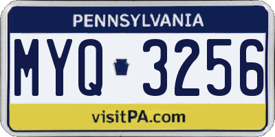 PA license plate MYQ3256