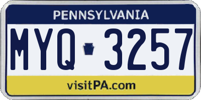 PA license plate MYQ3257