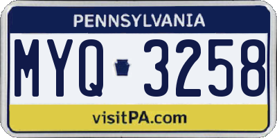 PA license plate MYQ3258