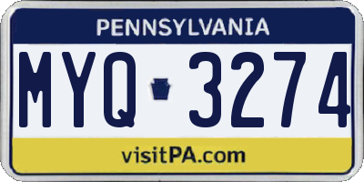 PA license plate MYQ3274