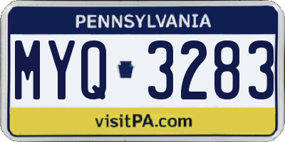 PA license plate MYQ3283