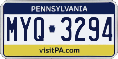 PA license plate MYQ3294