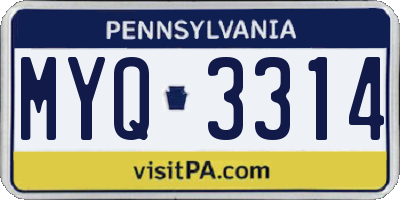 PA license plate MYQ3314