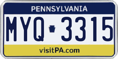 PA license plate MYQ3315
