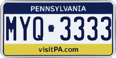 PA license plate MYQ3333