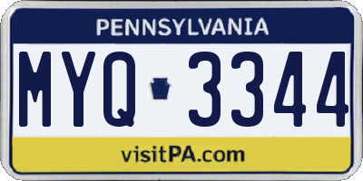 PA license plate MYQ3344