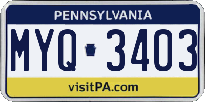 PA license plate MYQ3403