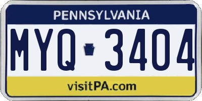 PA license plate MYQ3404