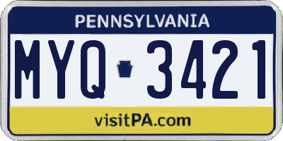 PA license plate MYQ3421