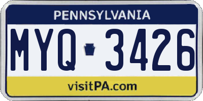 PA license plate MYQ3426