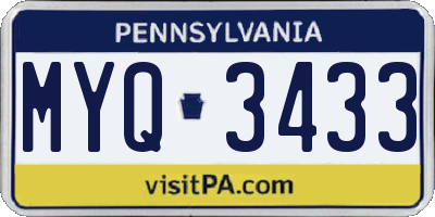 PA license plate MYQ3433