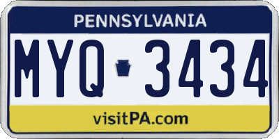PA license plate MYQ3434