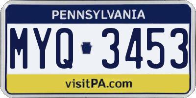 PA license plate MYQ3453