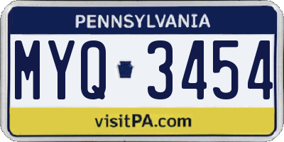 PA license plate MYQ3454