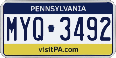 PA license plate MYQ3492