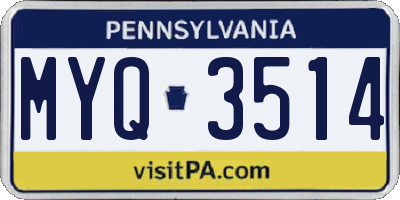 PA license plate MYQ3514