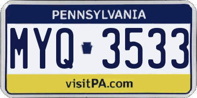 PA license plate MYQ3533