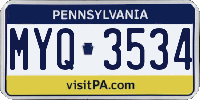 PA license plate MYQ3534