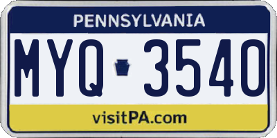 PA license plate MYQ3540