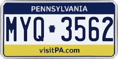 PA license plate MYQ3562