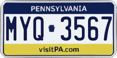 PA license plate MYQ3567