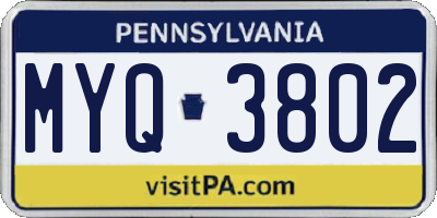 PA license plate MYQ3802
