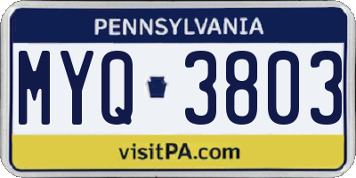 PA license plate MYQ3803