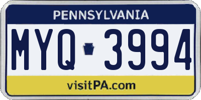 PA license plate MYQ3994