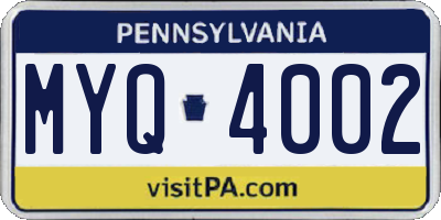 PA license plate MYQ4002