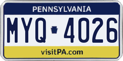 PA license plate MYQ4026