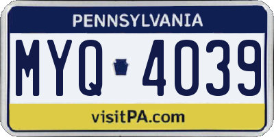 PA license plate MYQ4039