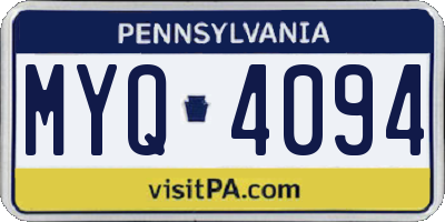 PA license plate MYQ4094