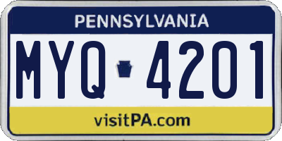 PA license plate MYQ4201