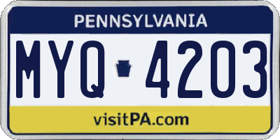 PA license plate MYQ4203