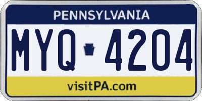 PA license plate MYQ4204