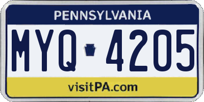 PA license plate MYQ4205