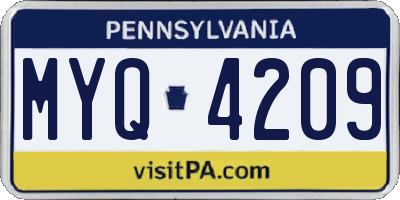 PA license plate MYQ4209