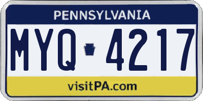 PA license plate MYQ4217