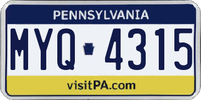 PA license plate MYQ4315